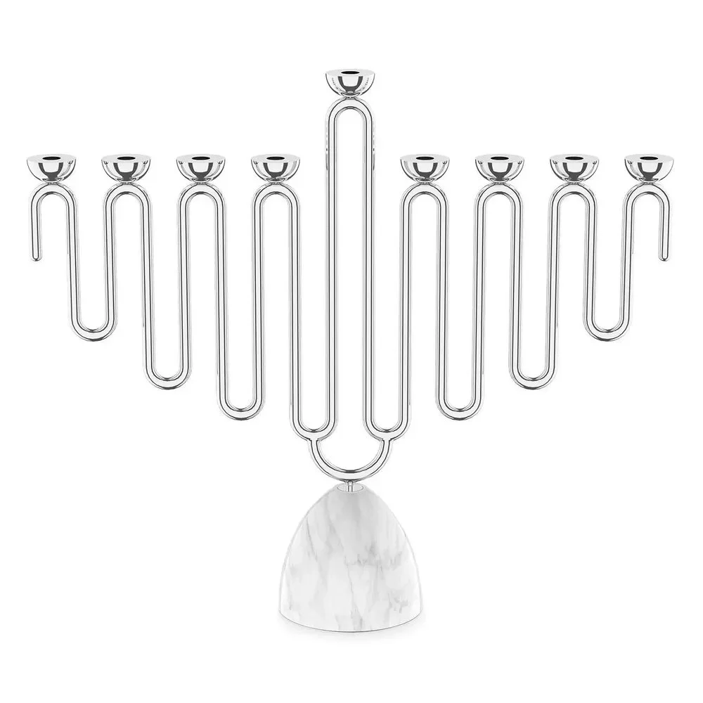 ANNA New York Coluna Silver & Carrara Marble Menorah Modern Hanukkah Holder